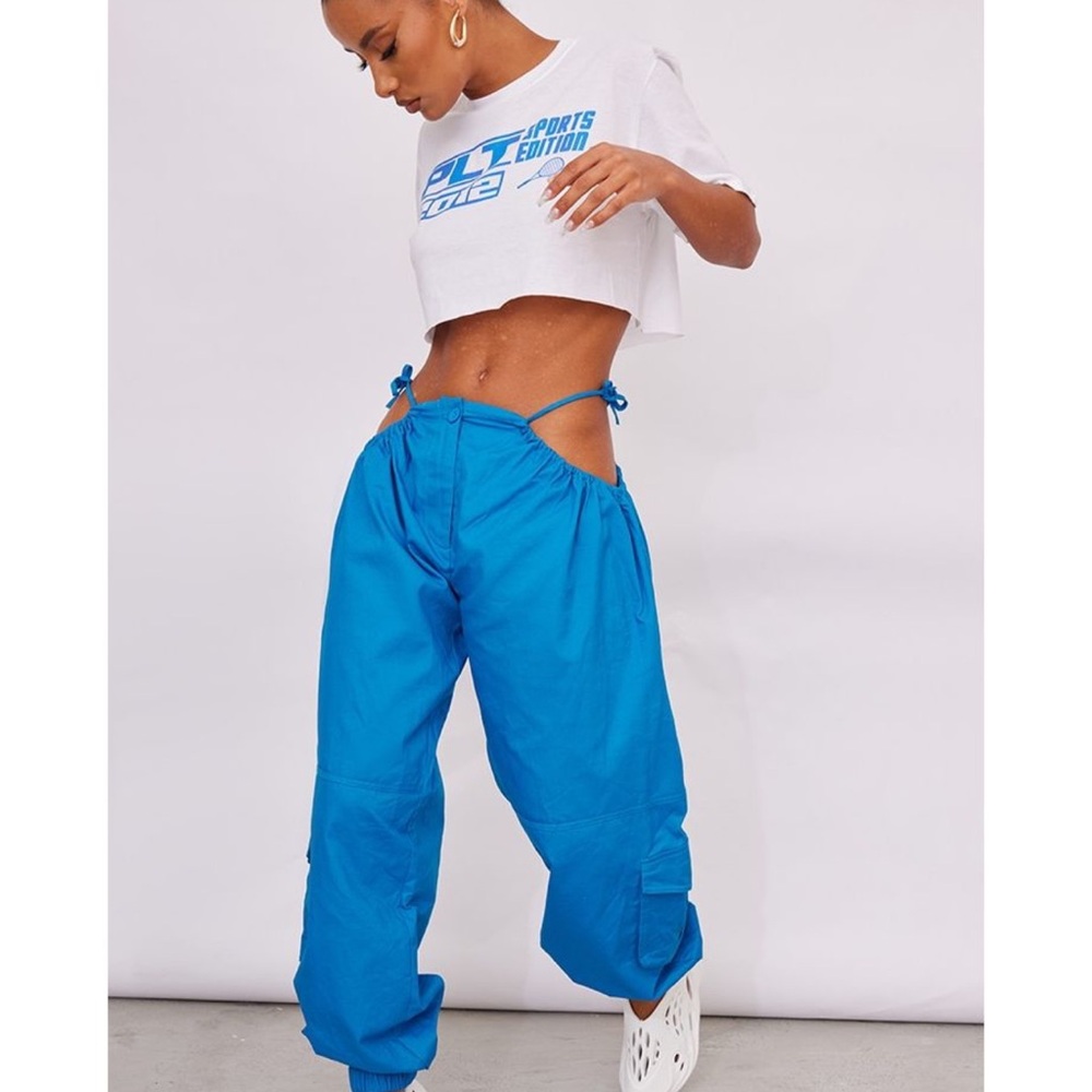 Bright blue PLT Woven Cut Out Cargo Joggers